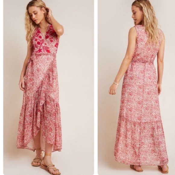 Anthropologie Dresses & Skirts - Anthropologie Alexandra Embroidered Wrap Maxi Dress XSP